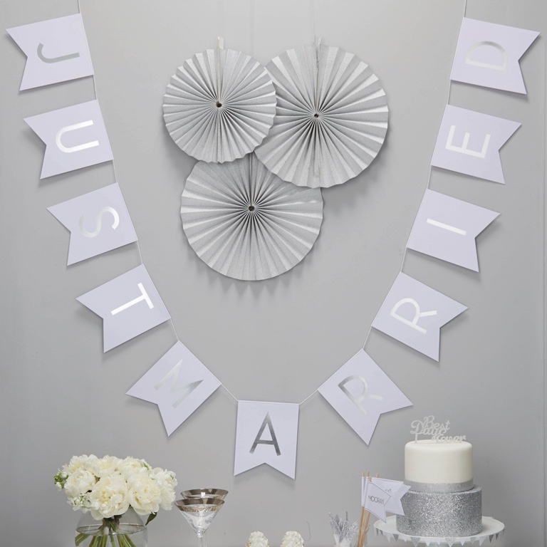 Just Married Foiled Bunting - White & Silver